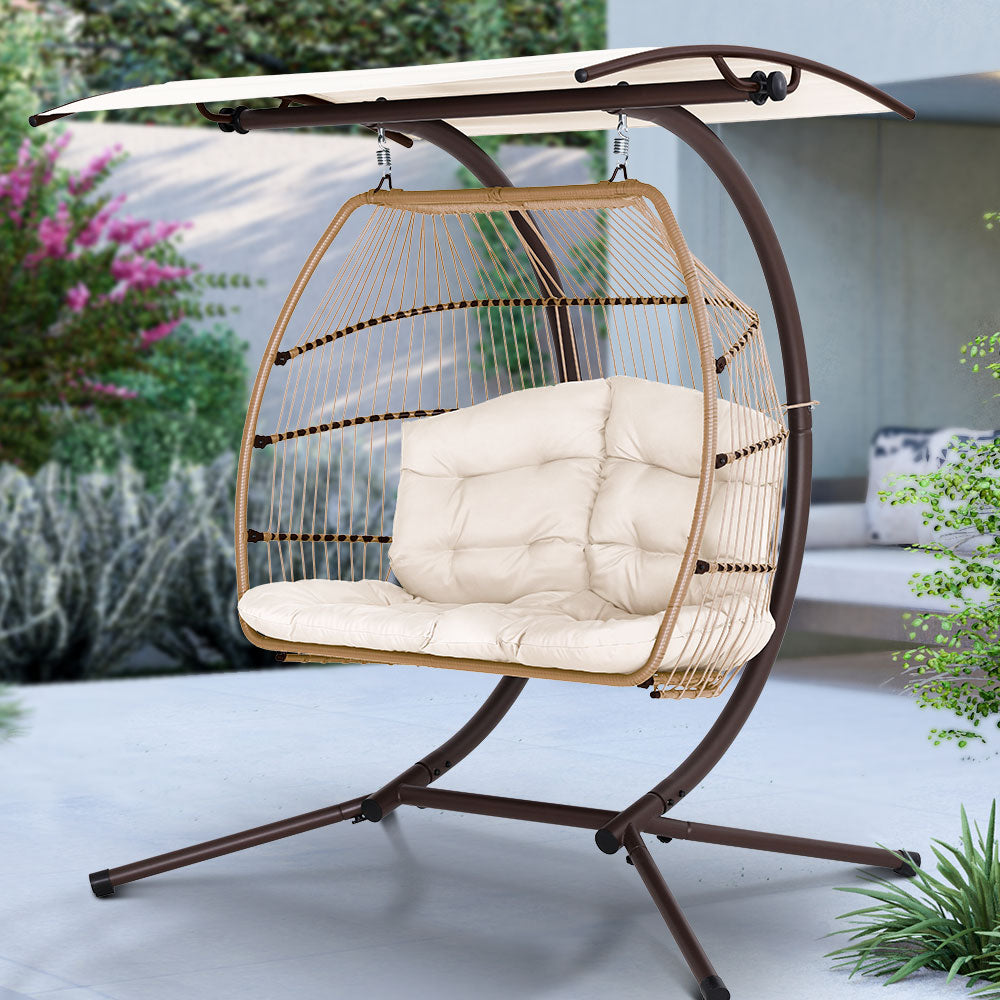 Shop Outdoor Furniture Lounge Hanging Swing Chair Egg Hammock Stand Rattan Wicker Latte PEROZ