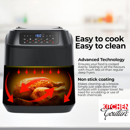 Kitchen Couture 11.5 Litre Air Fryer Multifunctional LCD Digital Display - Black-Small Kitchen Appliances-PEROZ Accessories