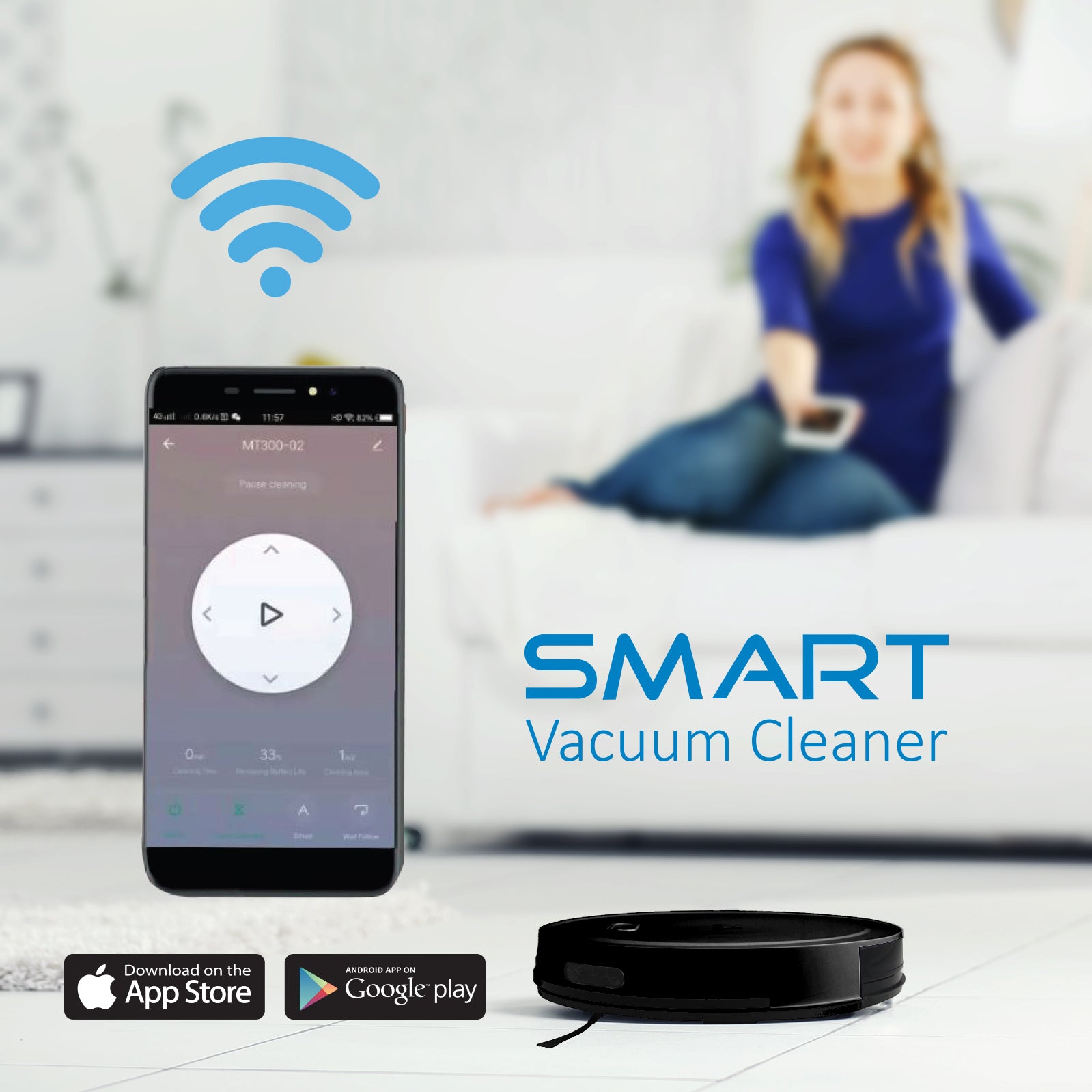 MyGenie Smart Robotic Vacuum Cleaner App Controlled Carpet Floors Auto Robot-Small Home Appliances-PEROZ Accessories