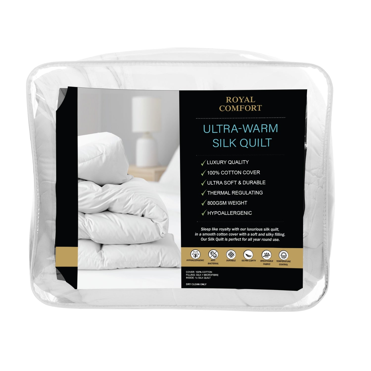 Royal Comfort 800GSM Silk Blend Quilt Duvet Ultra Warm Winter Weight-Bedding-PEROZ Accessories