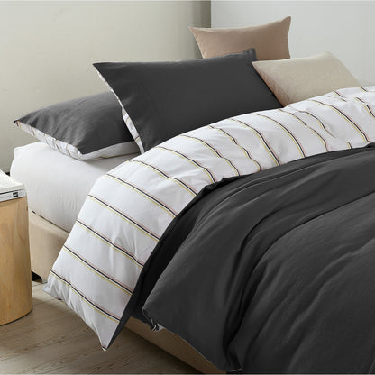 Royal Comfort Hemp Braid Cotton Blend Quilt Cover Set Reverse Stripe Bedding-Bed Linen-PEROZ Accessories