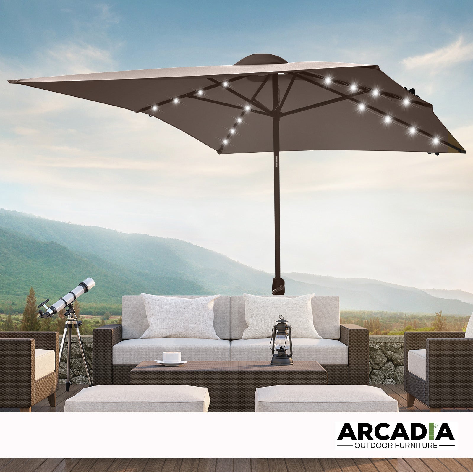 Arcadia Furniture Umbrella 3 Metre Umbrella with Solar LED Lights Garden Yard-Outdoor Umbrellas-PEROZ Accessories