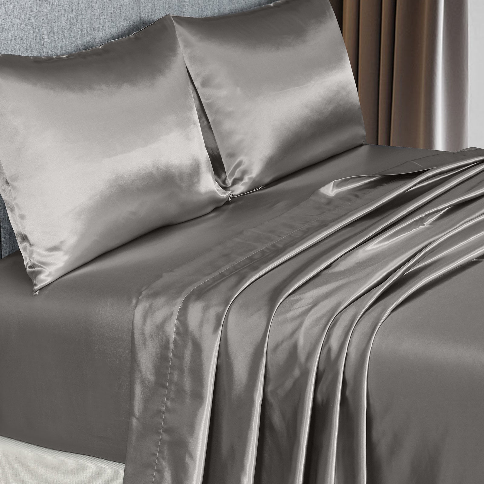 Royal Comfort Satin Sheet Set 4 Piece Fitted Flat Sheet Pillowcases Silky Smooth-Bed Linen-PEROZ Accessories