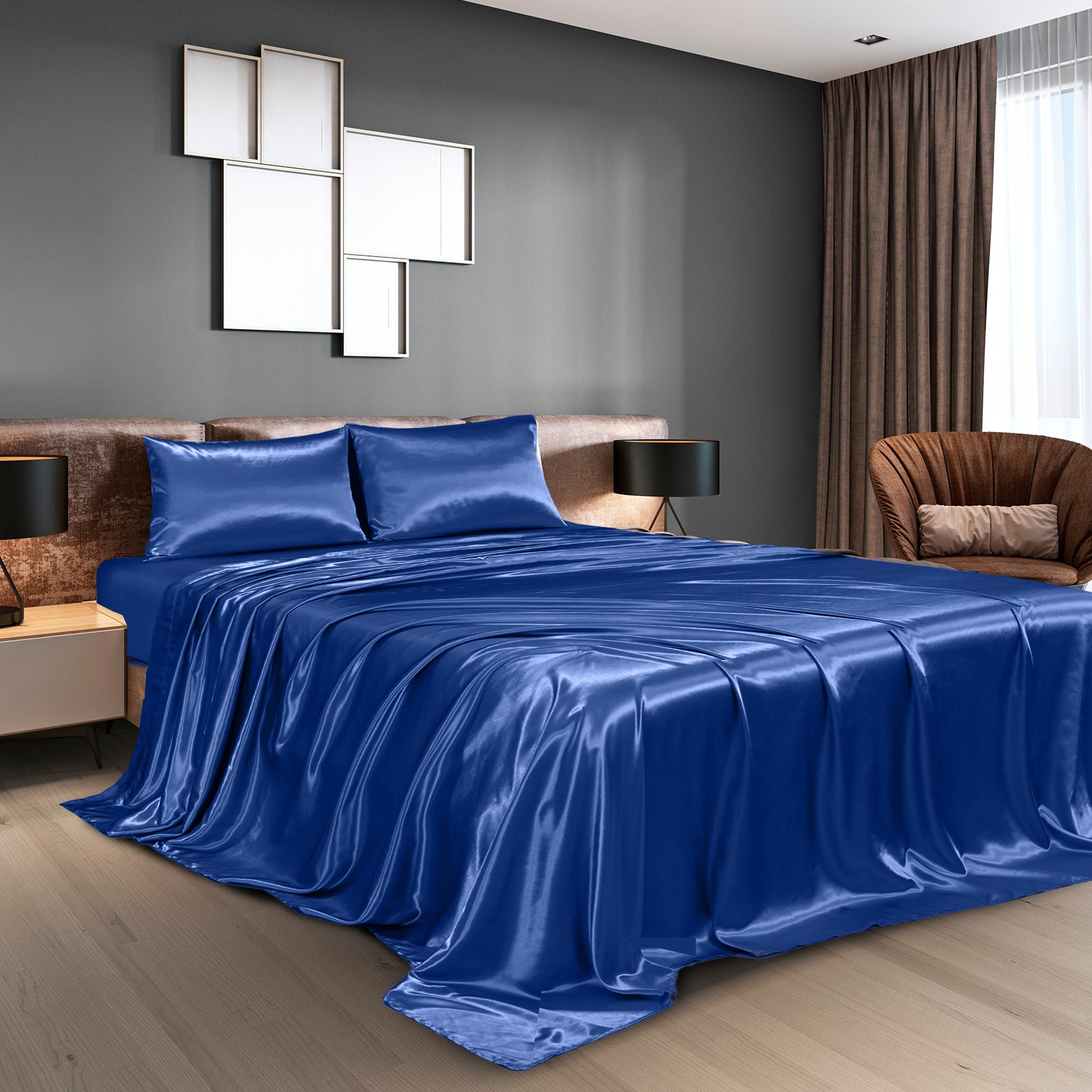 Royal Comfort Satin Sheet Set 4 Piece Fitted Flat Sheet Pillowcases Silky Smooth-Bed Linen-PEROZ Accessories