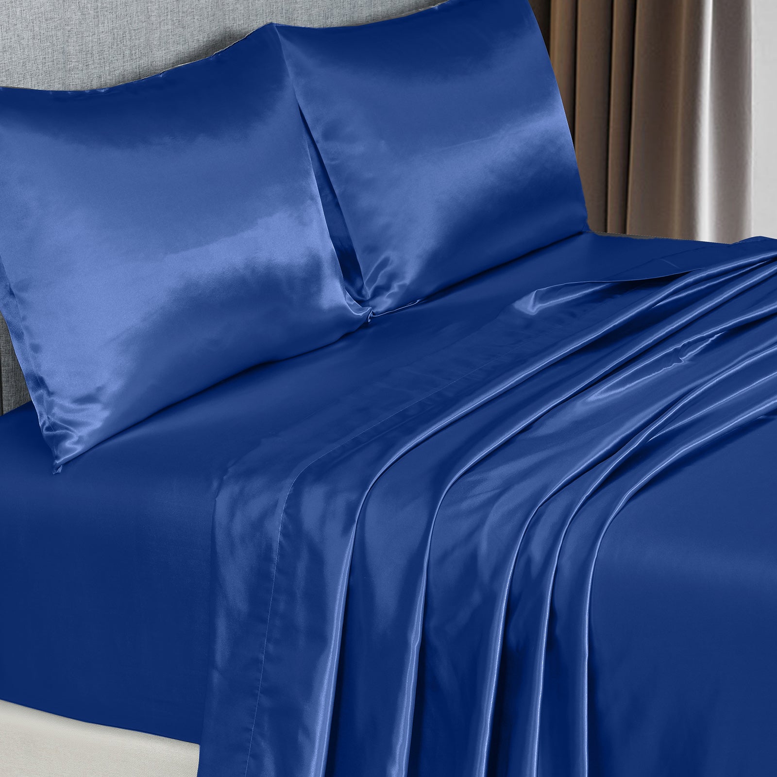 Royal Comfort Satin Sheet Set 4 Piece Fitted Flat Sheet Pillowcases Silky Smooth-Bed Linen-PEROZ Accessories