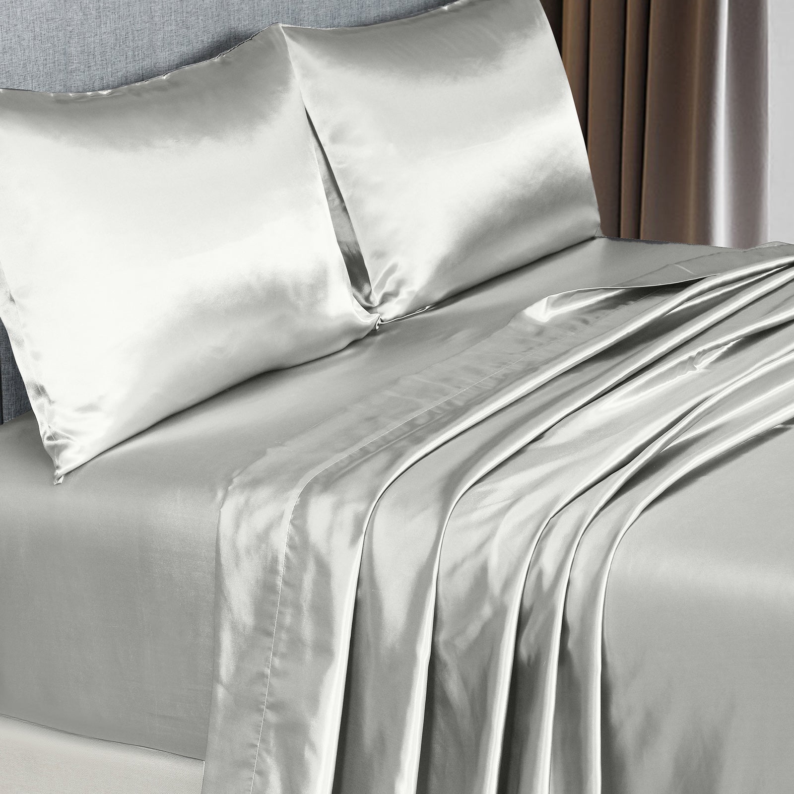 Royal Comfort Satin Sheet Set 4 Piece Fitted Flat Sheet Pillowcases Silky Smooth-Bed Linen-PEROZ Accessories