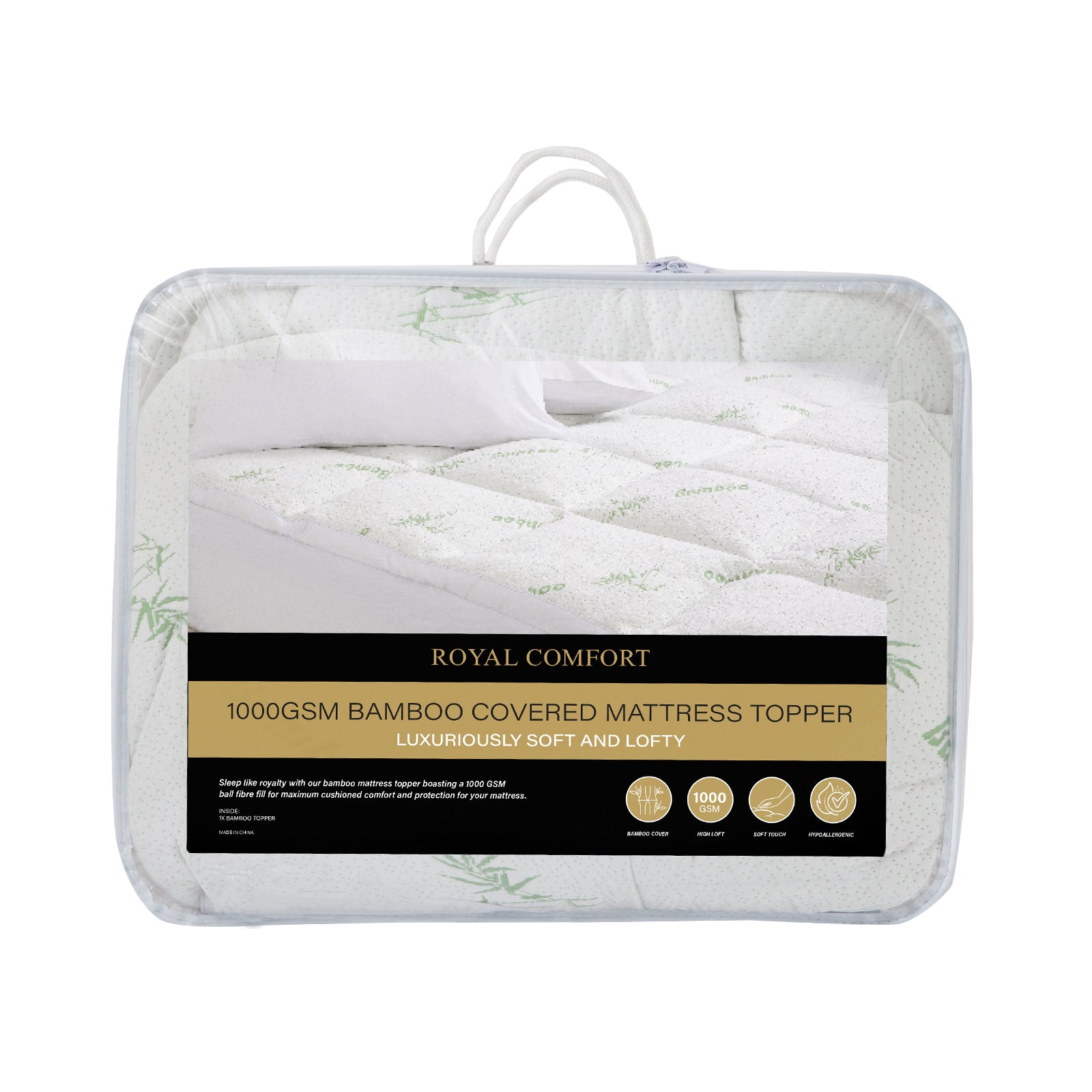 Royal Comfort 1000GSM Luxury Bamboo Covered Mattress Topper Ball Fibre Gusset-Bedding-PEROZ Accessories