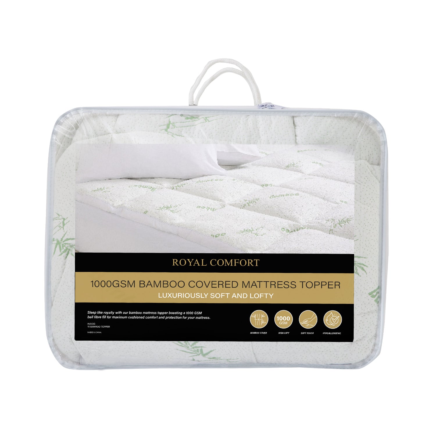 Royal Comfort 1000GSM Luxury Bamboo Covered Mattress Topper Ball Fibre Gusset-Bedding-PEROZ Accessories