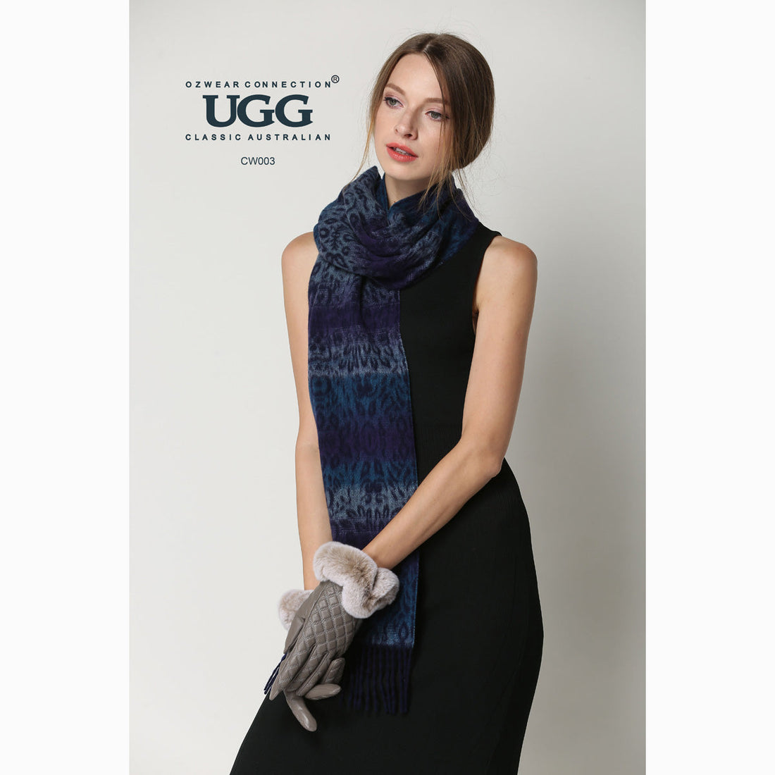 Ugg Cashmere &amp; Wool Scarf Purple and Blue-Scarves-PEROZ Accessories