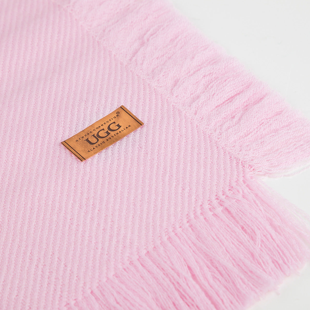 Ugg Fringed Check Wool Scarf Pink-Scarves-PEROZ Accessories
