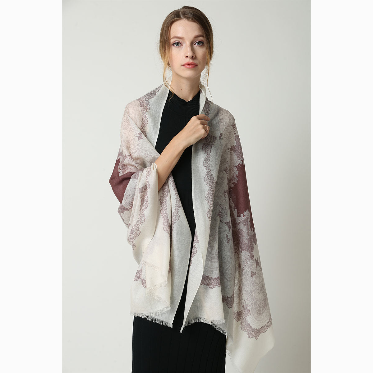 Ugg 100% Australian Merino Wool Scarf Cream and Tan-Scarves-PEROZ Accessories