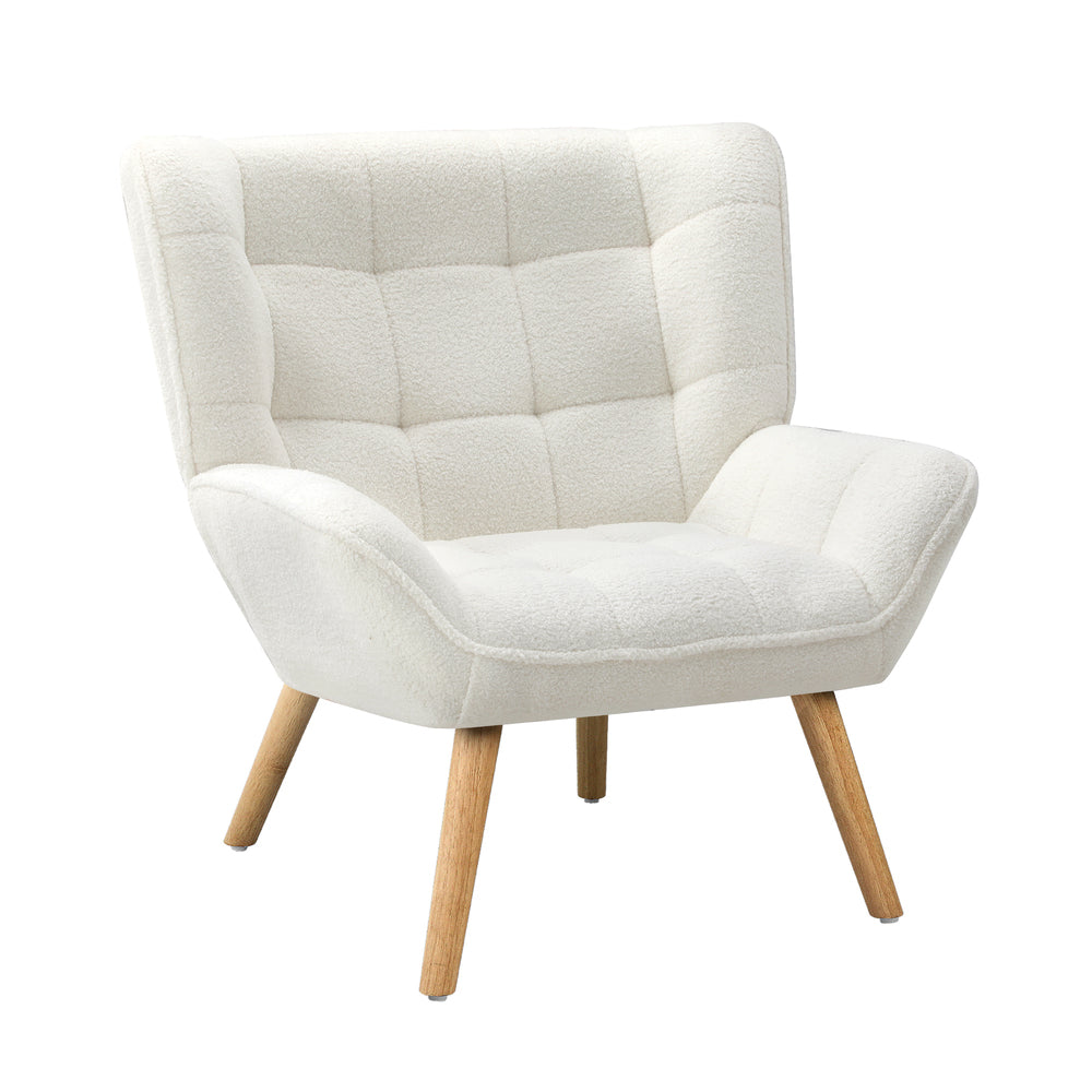 Oikiture Armchair Sofa Lounge Sherpa Upholstered White-Armchairs-PEROZ Accessories