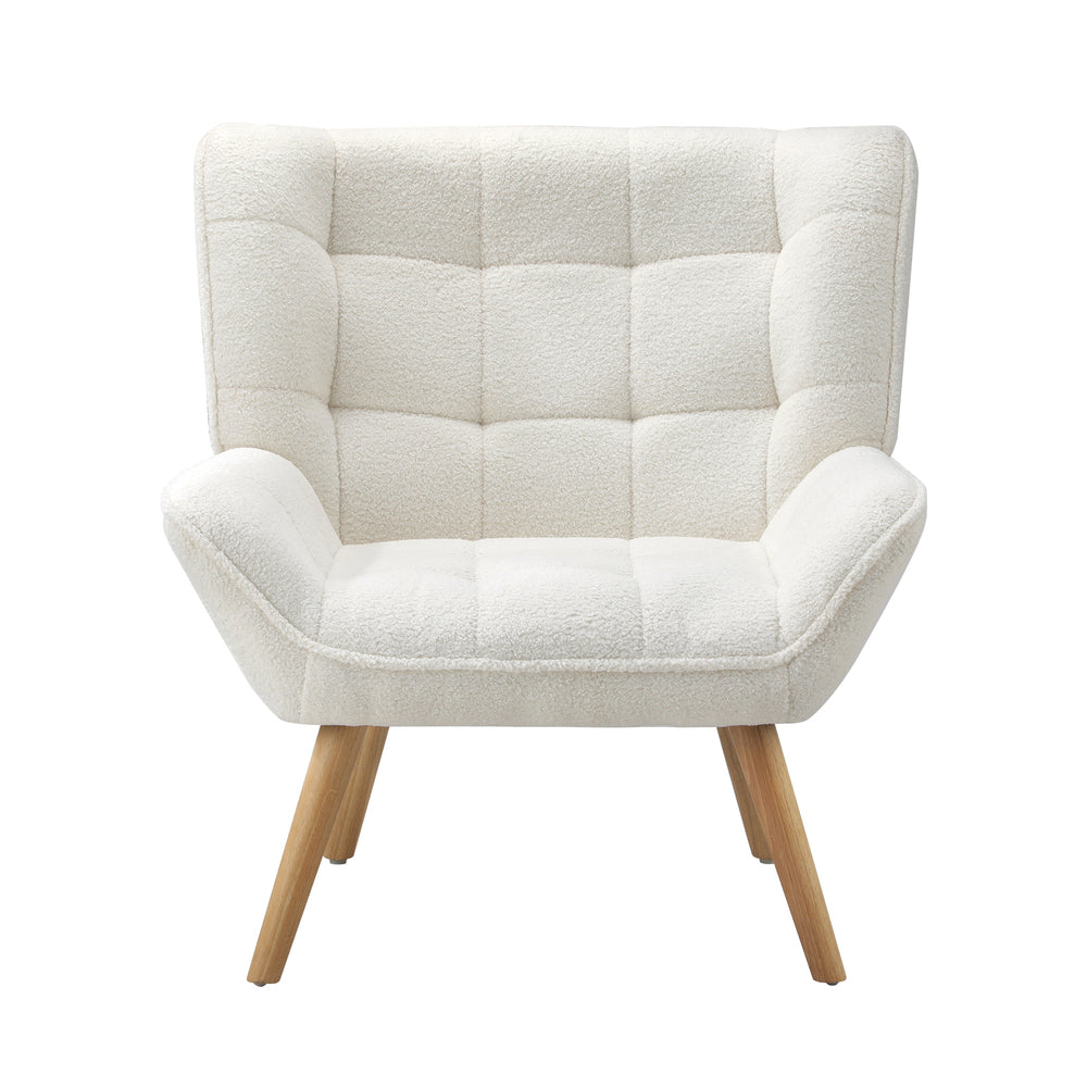 Oikiture Armchair Sofa Lounge Sherpa Upholstered White-Armchairs-PEROZ Accessories