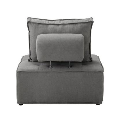 Oikiture 3PCS Modular Sofa Lounge Chair Armless Adjustable Back Linen Grey-Armchairs-PEROZ Accessories