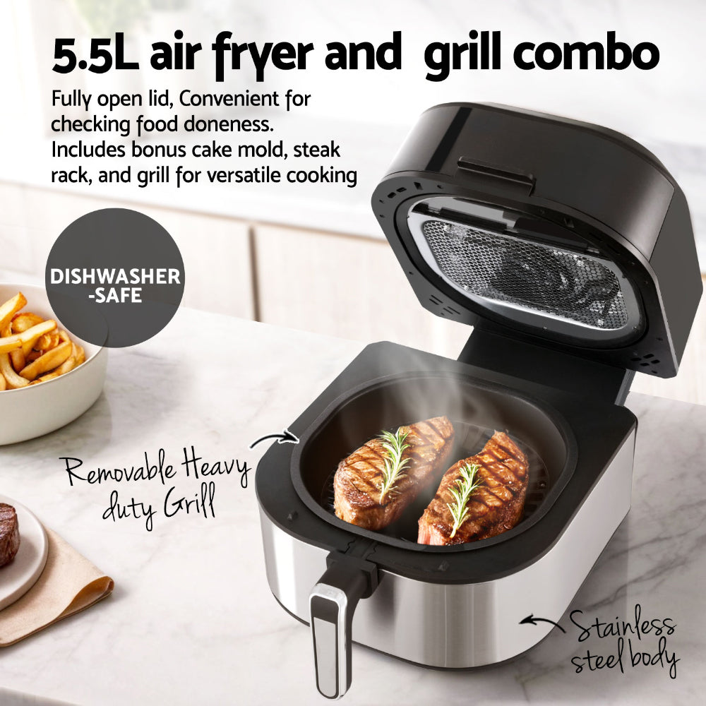 Devanti 5.5L Air Fryer &amp; Grill LCD Fryers 1500W-Appliances &gt; Kitchen Appliances &gt; Air Fryers-PEROZ Accessories