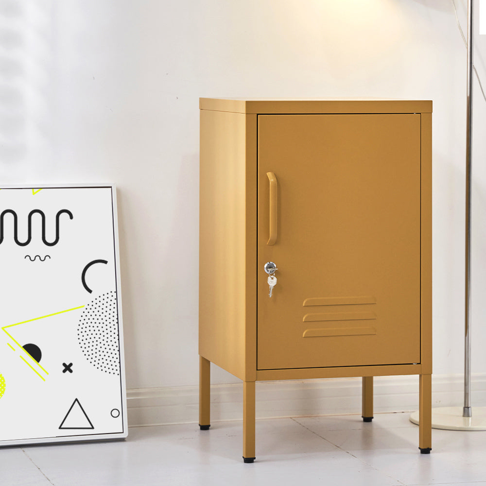 Artiss Bedside Table Metal Cabinet - Yellow-BedSide Tabless-PEROZ Accessories