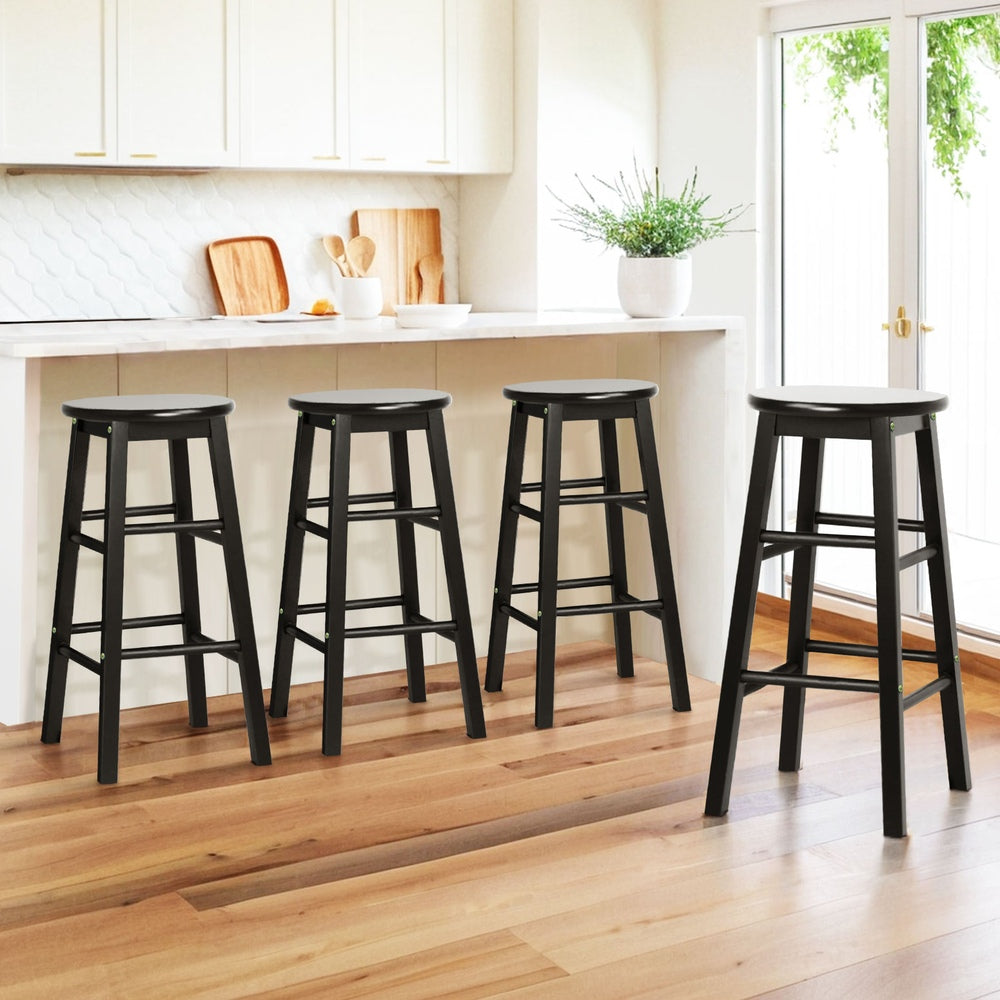 Artiss 4x Bar Stools Round Chairs Wooden Black-Furniture &gt; Bar Stools &amp; Chairs &gt; Table &amp; Bar Stools-PEROZ Accessories