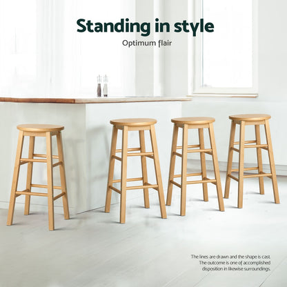 Artiss 4x Bar Stools Round Chairs Wooden Nature-Furniture &gt; Bar Stools &amp; Chairs &gt; Table &amp; Bar Stools-PEROZ Accessories