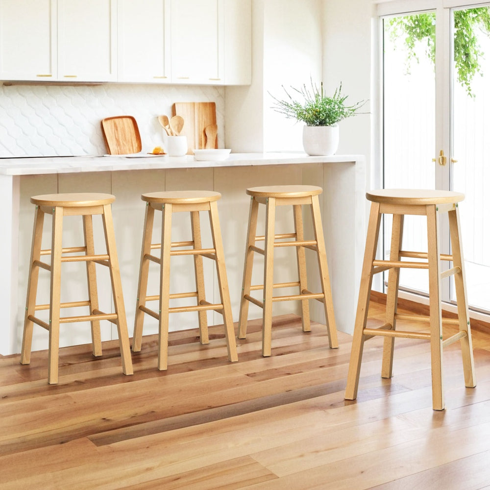 Artiss 4x Bar Stools Round Chairs Wooden Nature-Furniture &gt; Bar Stools &amp; Chairs &gt; Table &amp; Bar Stools-PEROZ Accessories