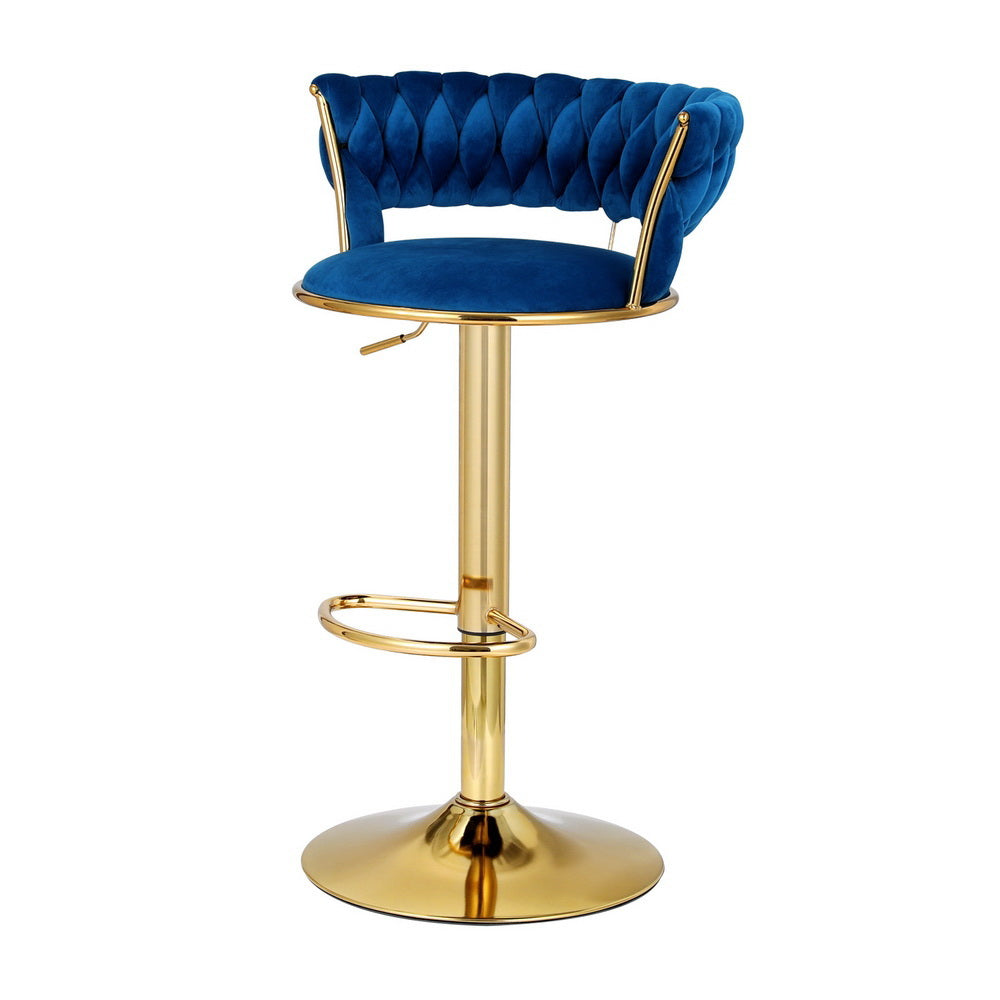 Artiss 2x Bar Stools Gas Lift Velvet Woven Backrest Navy-Furniture &gt; Bar Stools &amp; Chairs &gt; Table &amp; Bar Stools-PEROZ Accessories