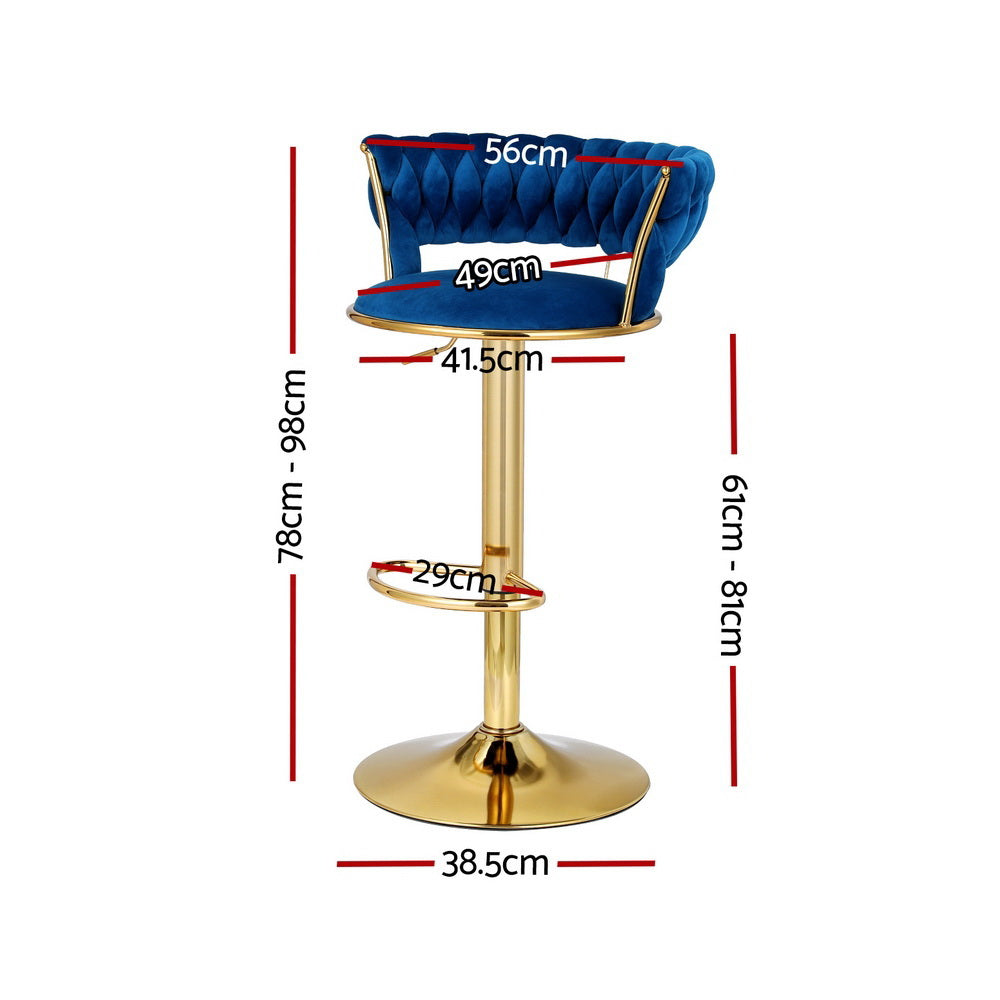 Artiss 2x Bar Stools Gas Lift Velvet Woven Backrest Navy-Furniture &gt; Bar Stools &amp; Chairs &gt; Table &amp; Bar Stools-PEROZ Accessories