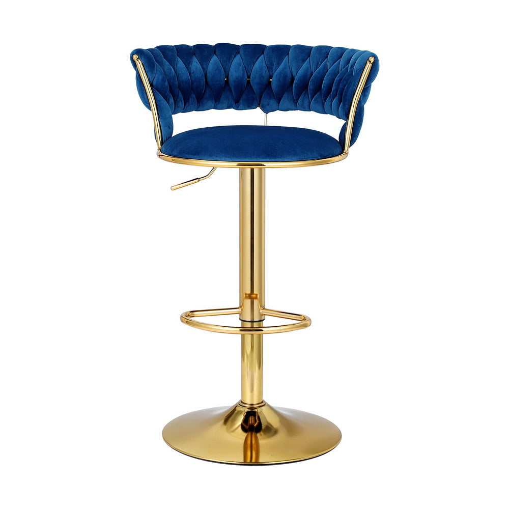 Artiss 2x Bar Stools Gas Lift Velvet Woven Backrest Navy-Furniture &gt; Bar Stools &amp; Chairs &gt; Table &amp; Bar Stools-PEROZ Accessories