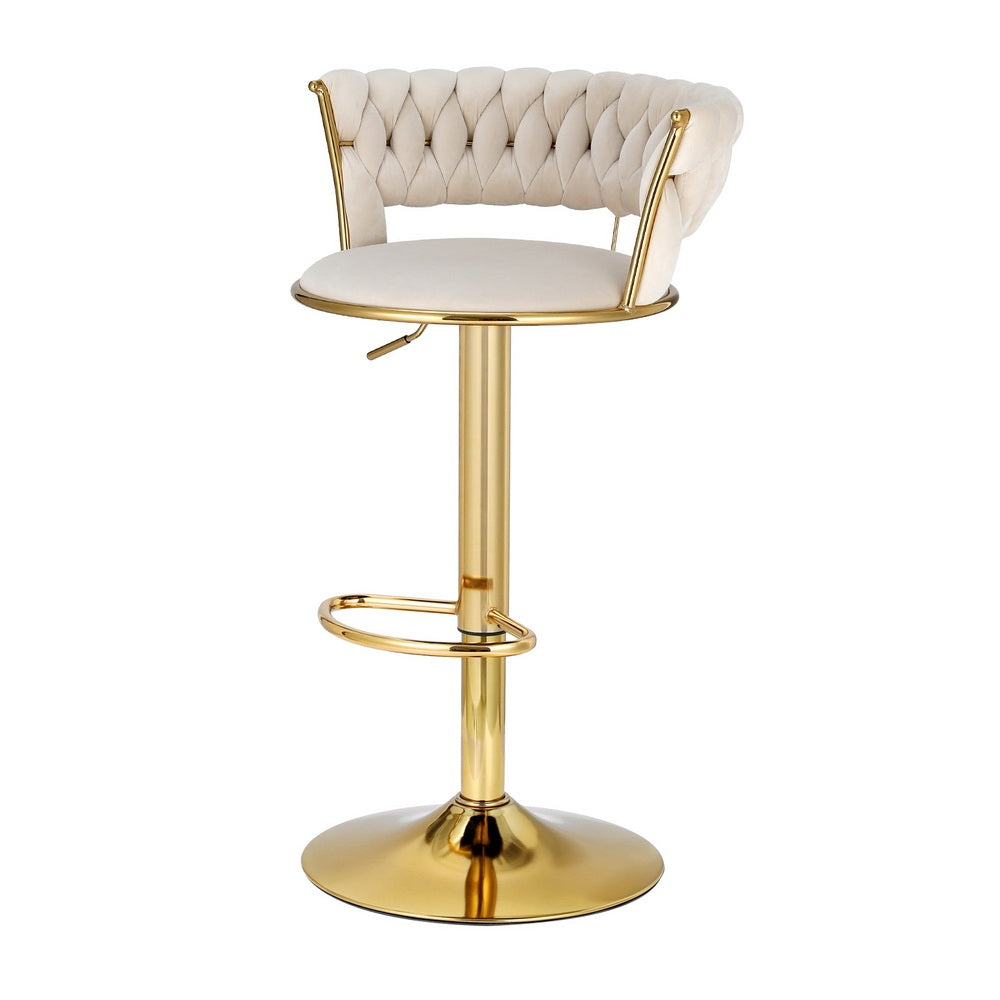 Artiss 2x Bar Stools Gas Lift Velvet Woven Backrest Ivory-Furniture &gt; Bar Stools &amp; Chairs &gt; Table &amp; Bar Stools-PEROZ Accessories