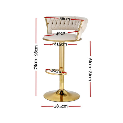 Artiss 2x Bar Stools Gas Lift Velvet Woven Backrest Ivory-Furniture &gt; Bar Stools &amp; Chairs &gt; Table &amp; Bar Stools-PEROZ Accessories