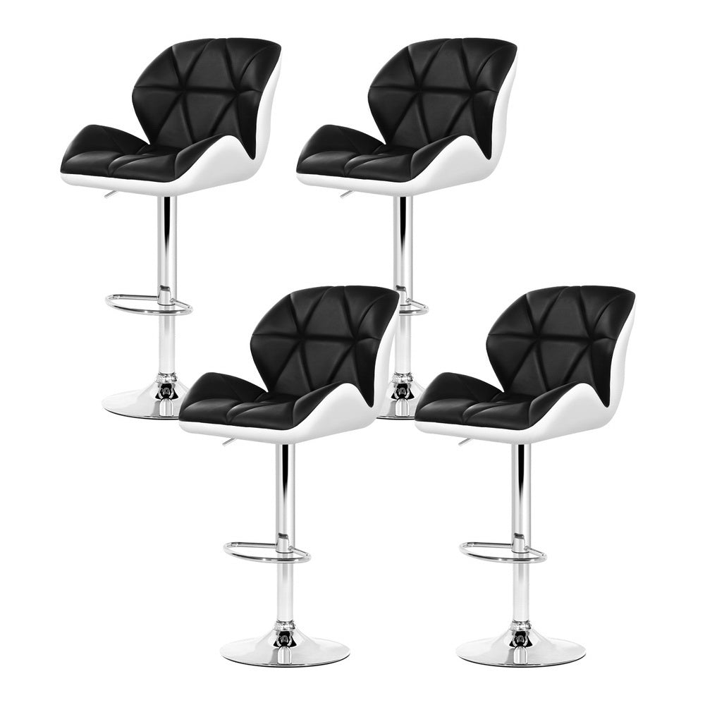 Artiss 4x Bar Stools Gas Lift Padded Leather Black &amp; White-Furniture &gt; Bar Stools &amp; Chairs-PEROZ Accessories