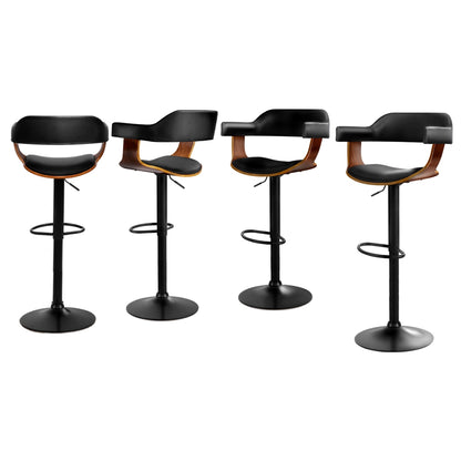 Artiss 4x Bar Stools Gas Lift Leather w/Armrest All Black-Furniture &gt; Bar Stools &amp; Chairs &gt; Table &amp; Bar Stools-PEROZ Accessories