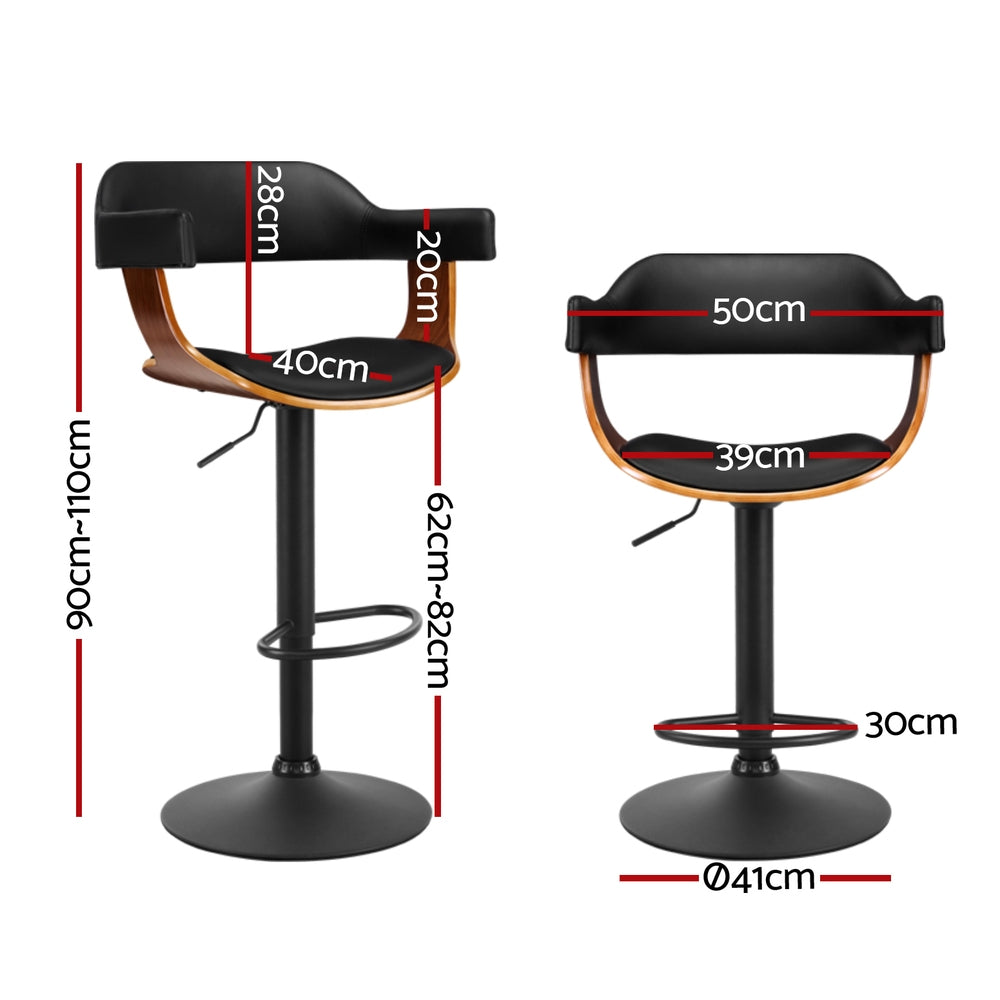 Artiss 4x Bar Stools Gas Lift Leather w/Armrest All Black-Furniture &gt; Bar Stools &amp; Chairs &gt; Table &amp; Bar Stools-PEROZ Accessories