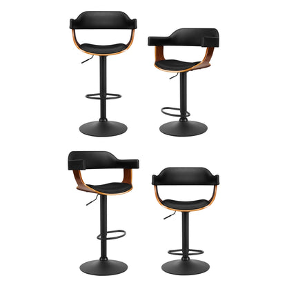 Artiss 4x Bar Stools Gas Lift Leather w/Armrest All Black-Furniture &gt; Bar Stools &amp; Chairs &gt; Table &amp; Bar Stools-PEROZ Accessories