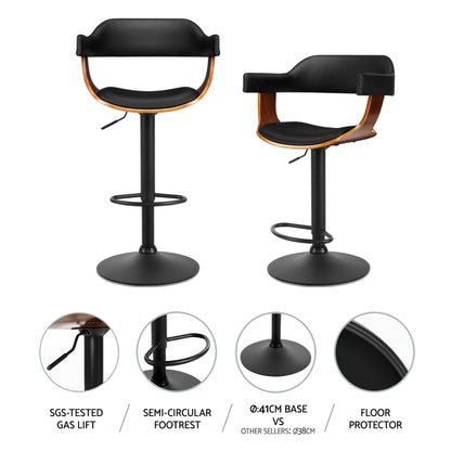 Artiss 4x Bar Stools Gas Lift Leather w/Armrest All Black-Furniture &gt; Bar Stools &amp; Chairs &gt; Table &amp; Bar Stools-PEROZ Accessories