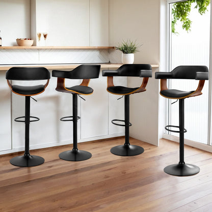 Artiss 4x Bar Stools Gas Lift Leather w/Armrest All Black-Furniture &gt; Bar Stools &amp; Chairs &gt; Table &amp; Bar Stools-PEROZ Accessories