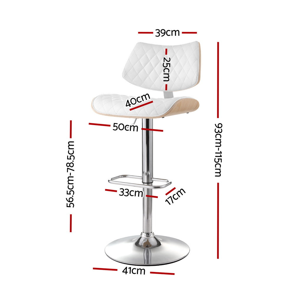 Artiss Bar Stools Kitchen Dining Chairs Gas Lift Stool Wooden Leather White-Furniture &gt; Bar Stools &amp; Chairs-PEROZ Accessories