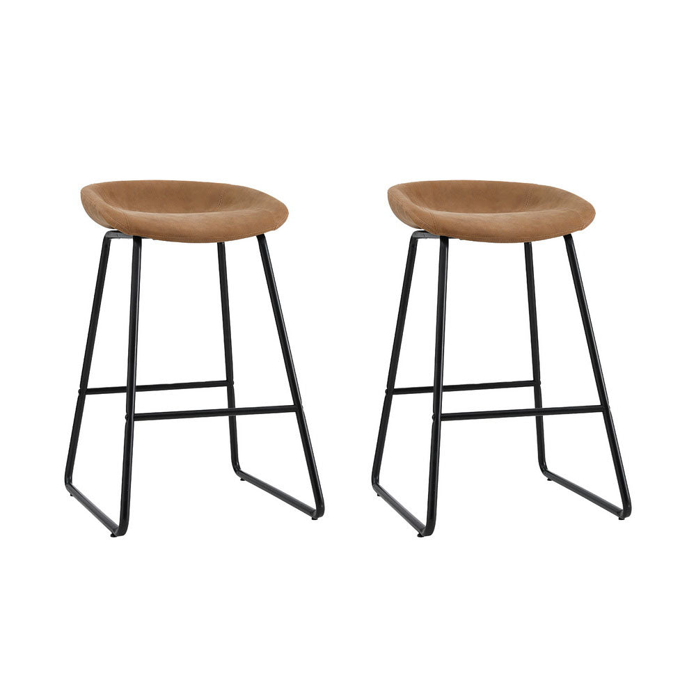 Artiss 2x Bar Stools Kitchen Dining Chairs Counter Stool PU Leather Metal Brown-Furniture &gt; Bar Stools &amp; Chairs &gt; Table &amp; Bar Stools-PEROZ Accessories