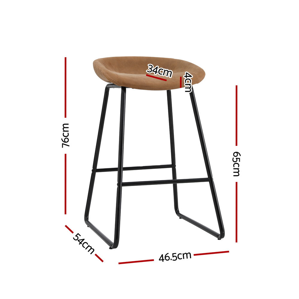 Artiss 2x Bar Stools Kitchen Dining Chairs Counter Stool PU Leather Metal Brown-Furniture &gt; Bar Stools &amp; Chairs &gt; Table &amp; Bar Stools-PEROZ Accessories