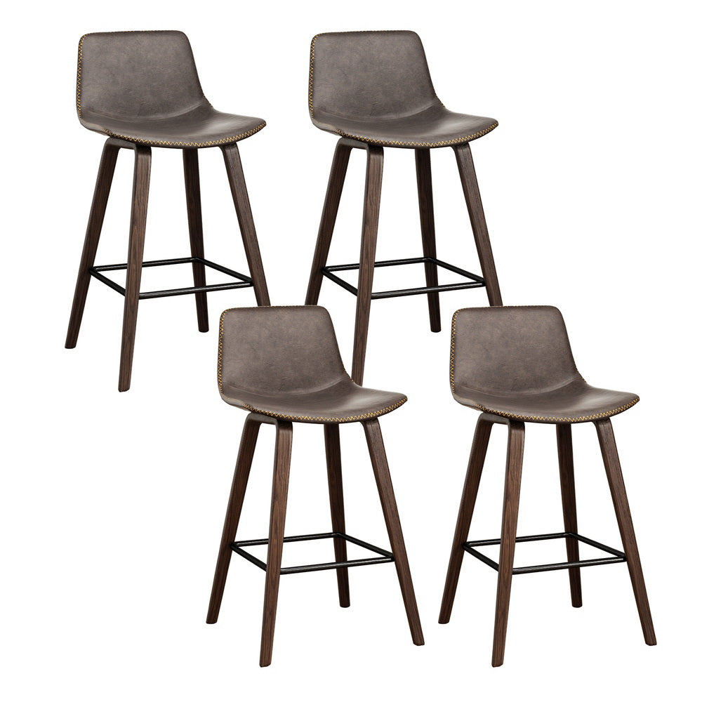 Artiss 4x Bar Stools Vintage Leather Wooden-Furniture &gt; Bar Stools &amp; Chairs-PEROZ Accessories