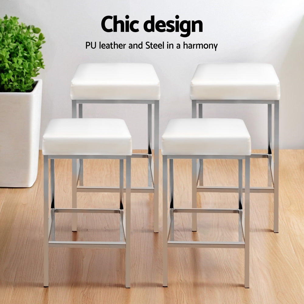 Artiss 4x Bar Stools Leather Padded Metal White-Furniture &gt; Bar Stools &amp; Chairs &gt; Table &amp; Bar Stools-PEROZ Accessories