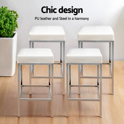 Artiss 4x Bar Stools Leather Padded Metal White-Furniture &gt; Bar Stools &amp; Chairs &gt; Table &amp; Bar Stools-PEROZ Accessories