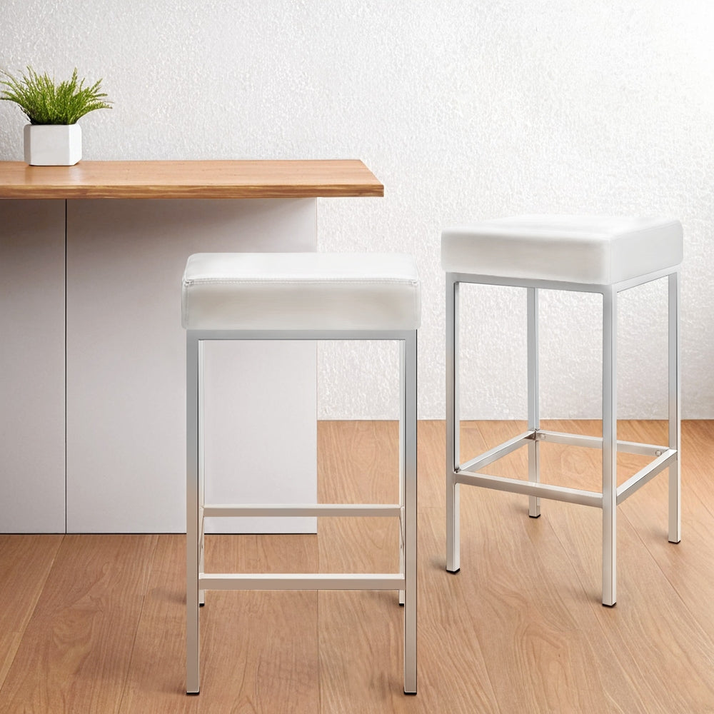 Artiss 4x Bar Stools Leather Padded Metal White-Furniture &gt; Bar Stools &amp; Chairs &gt; Table &amp; Bar Stools-PEROZ Accessories