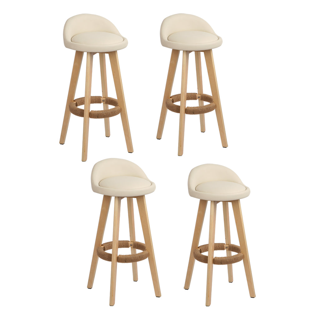 Artiss 4x Bar Stools Padded Leather Wooden Beige-Furniture &gt; Bar Stools &amp; Chairs &gt; Table &amp; Bar Stools-PEROZ Accessories