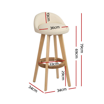 Artiss 4x Bar Stools Padded Leather Wooden Beige-Furniture &gt; Bar Stools &amp; Chairs &gt; Table &amp; Bar Stools-PEROZ Accessories