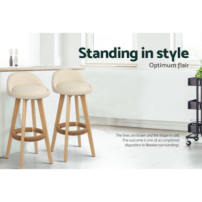 Artiss 4x Bar Stools Padded Leather Wooden Beige-Furniture &gt; Bar Stools &amp; Chairs &gt; Table &amp; Bar Stools-PEROZ Accessories