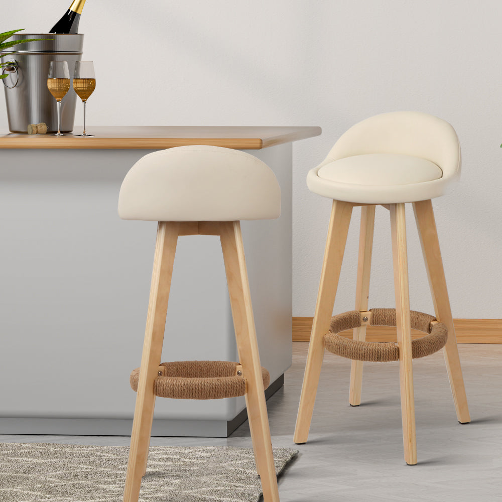 Artiss 4x Bar Stools Padded Leather Wooden Beige-Furniture &gt; Bar Stools &amp; Chairs &gt; Table &amp; Bar Stools-PEROZ Accessories