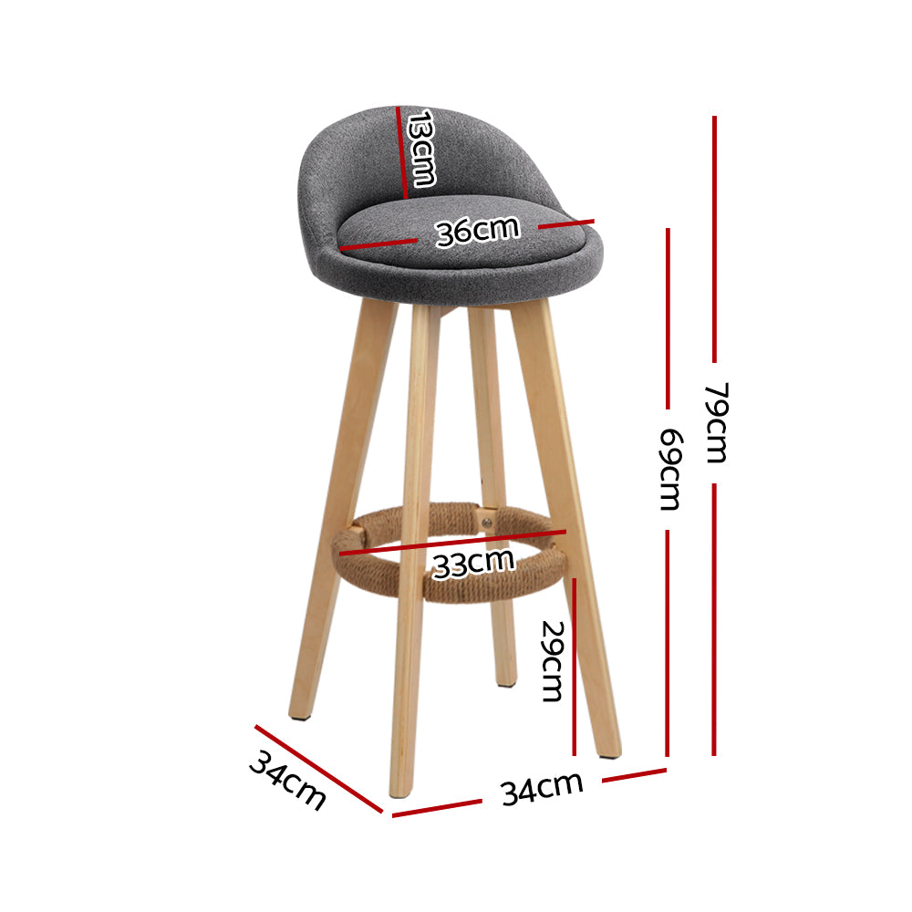 Artiss 4x Bar Stools Padded Linen Wooden Grey-Furniture &gt; Bar Stools &amp; Chairs &gt; Table &amp; Bar Stools-PEROZ Accessories