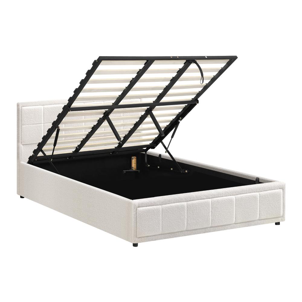 Oikiture King Bed Frame Gas Lift Storage Base Boucle White-Bed Frames-PEROZ Accessories