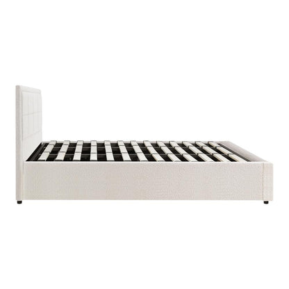 Oikiture King Bed Frame Gas Lift Storage Base Boucle White-Bed Frames-PEROZ Accessories