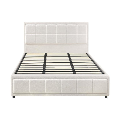 Oikiture King Bed Frame Gas Lift Storage Base Boucle White-Bed Frames-PEROZ Accessories