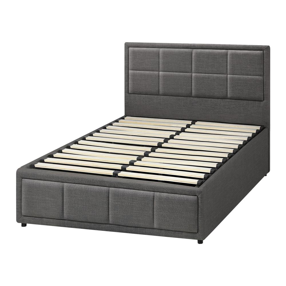 Oikiture Bed Frame King Single Gas Lift Storage Base Fabric Grey-Bed Frames-PEROZ Accessories